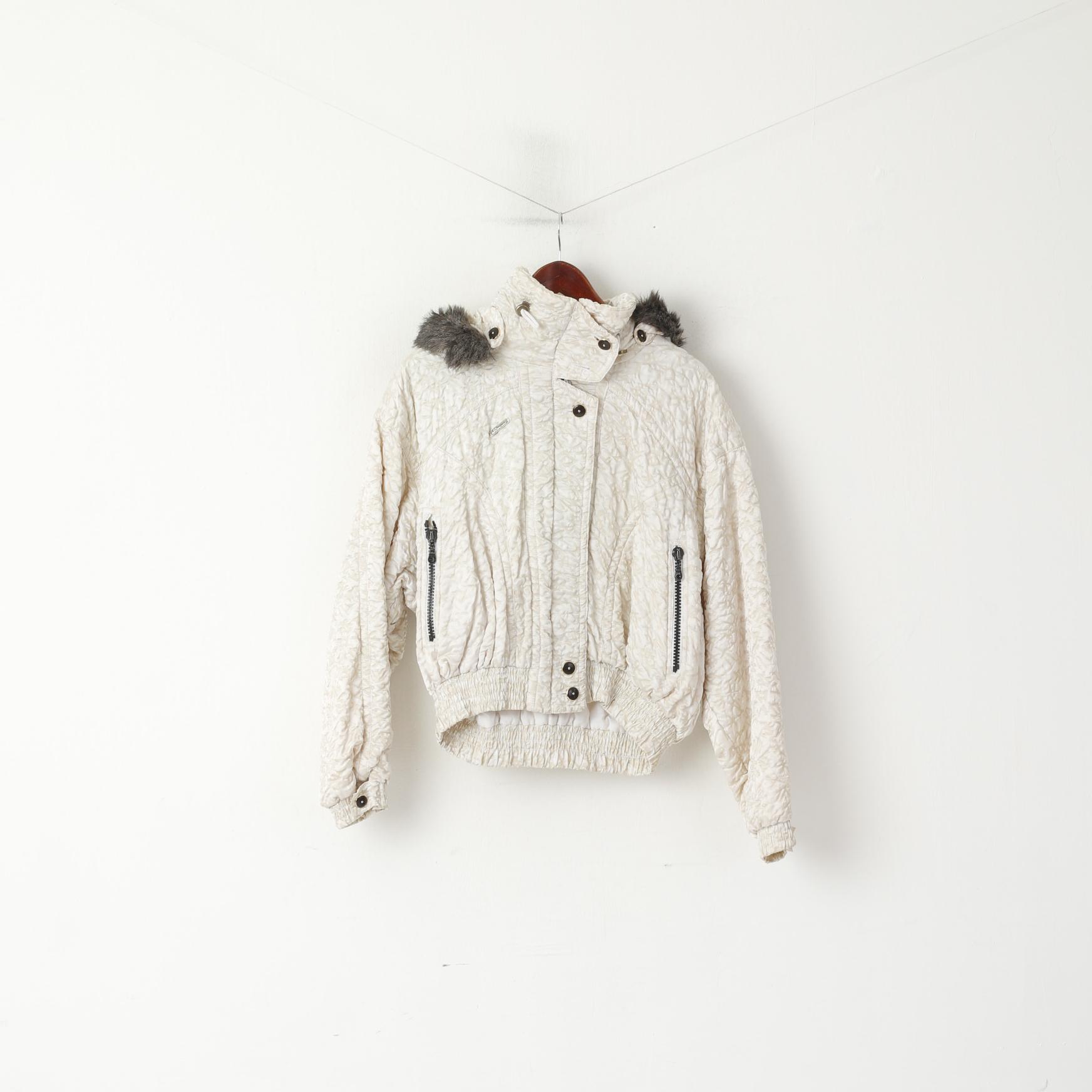 Giacca da donna Schneider 38 color crema, nylon lucido, impermeabile, vintage, Austria, da sci