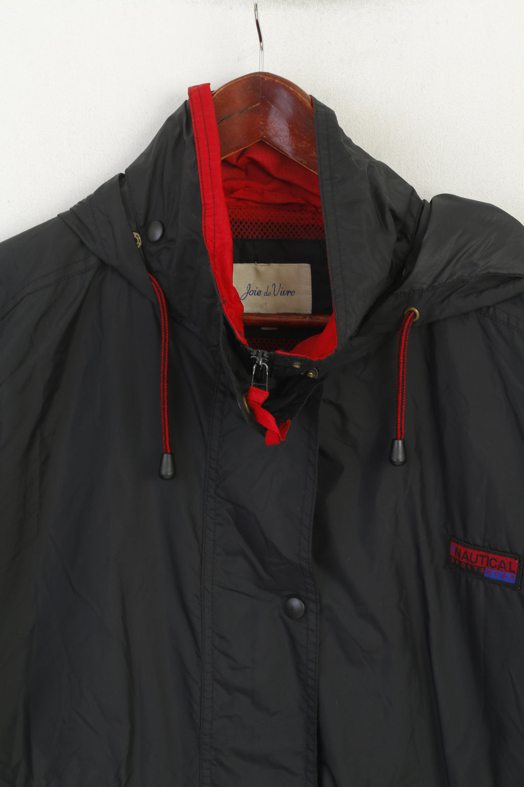 Joie de Vivre Women L Jacket Black Nylon Waterproof Hooded Natuical Sports Top