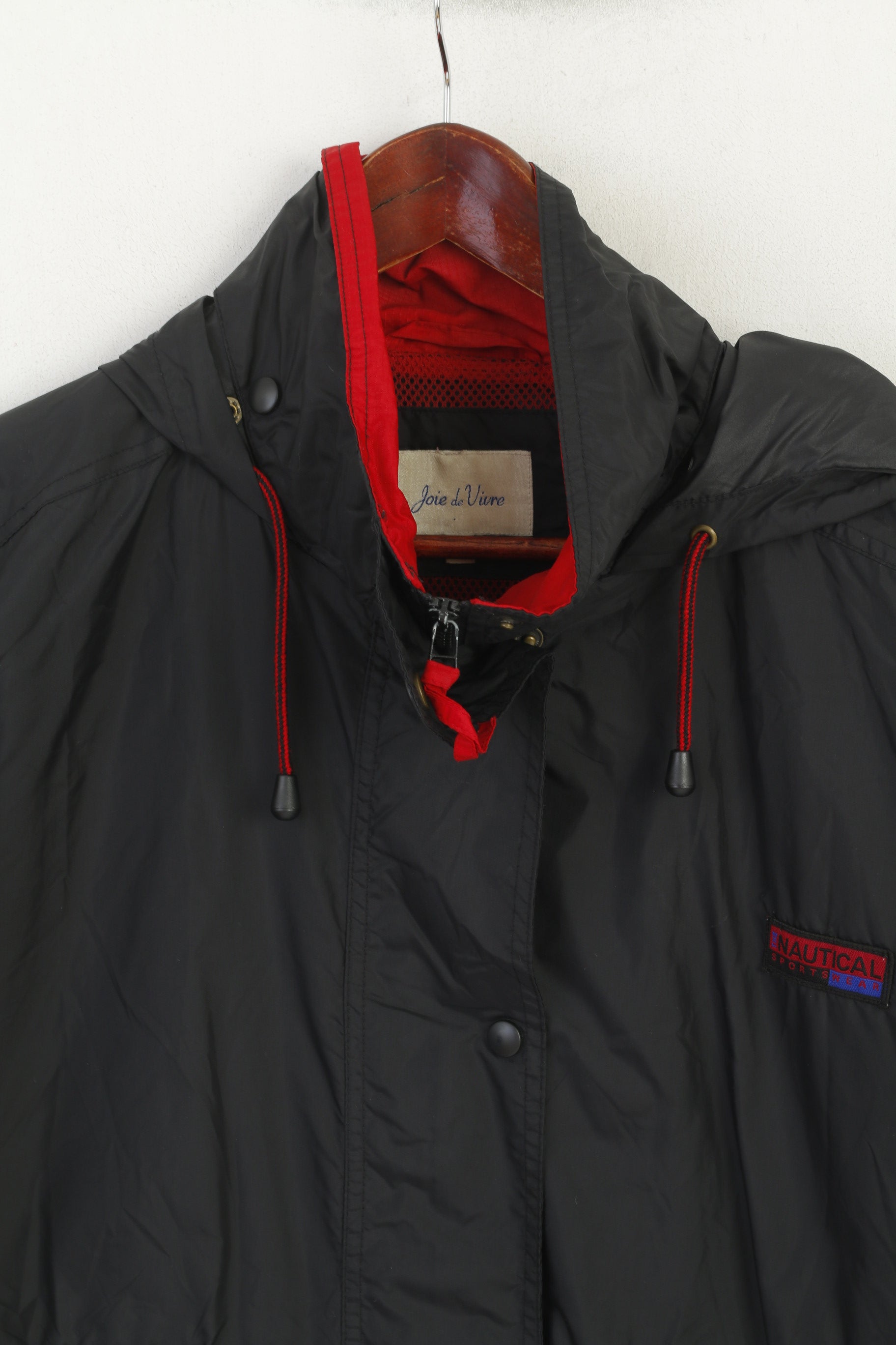 Joie de Vivre Women L Jacket Black Nylon Waterproof Hooded Natuical Sports Top