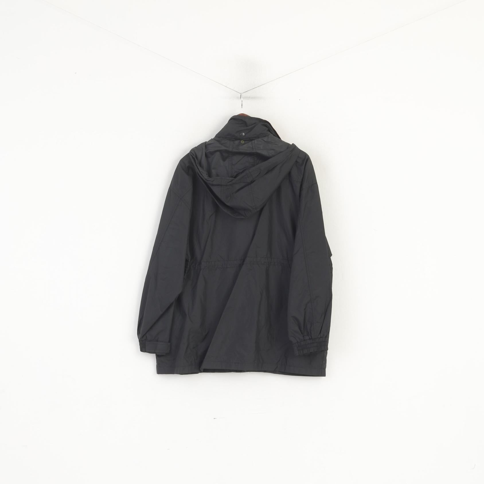 Joie de Vivre Women L Jacket Black Nylon Waterproof Hooded Natuical Sports Top