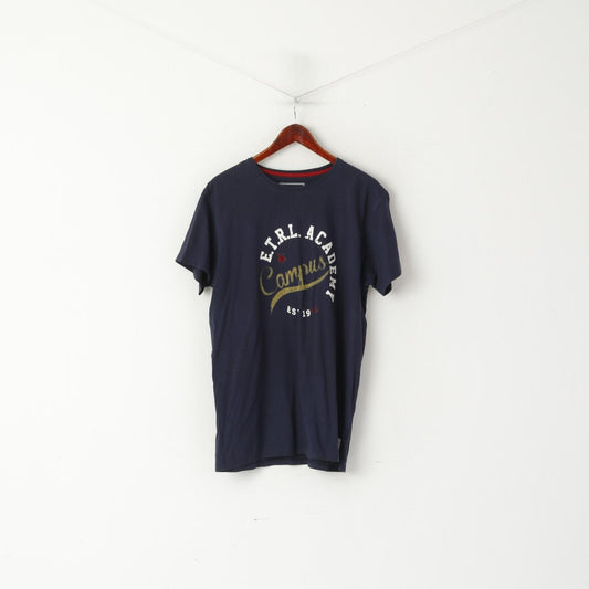 Etirel Men L  T- Shirt  Navy Cotton E.T.R.L Academy Campus Graphic Top