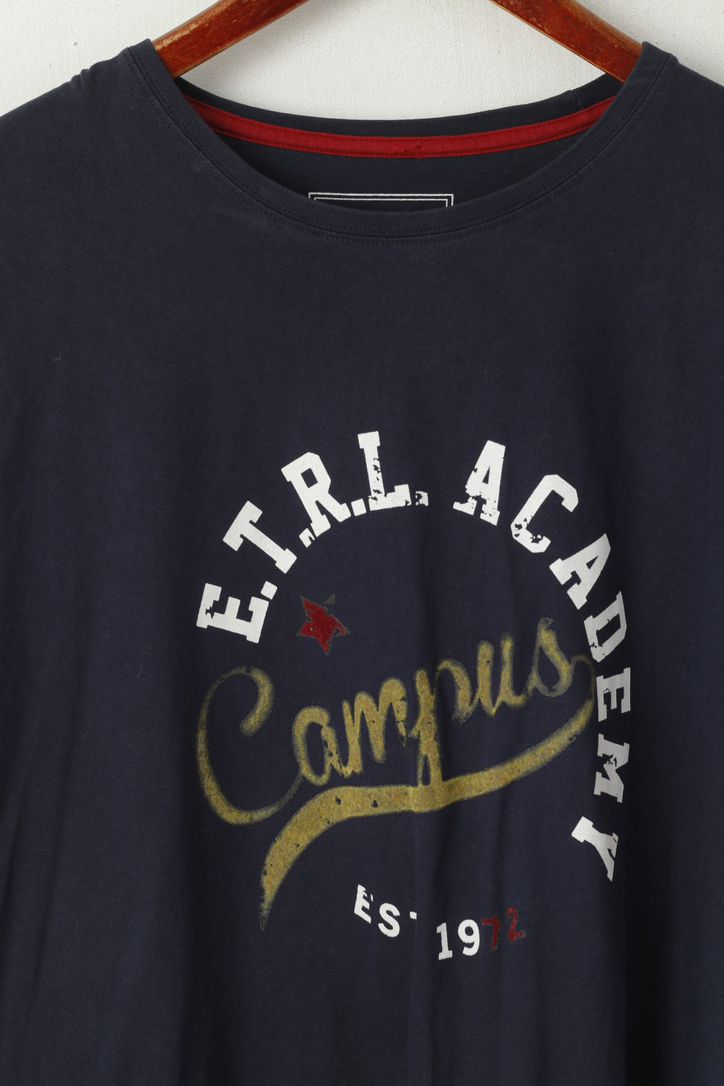 Etirel Homme L T-Shirt Marine Coton ETRL Academy Campus Graphic Top