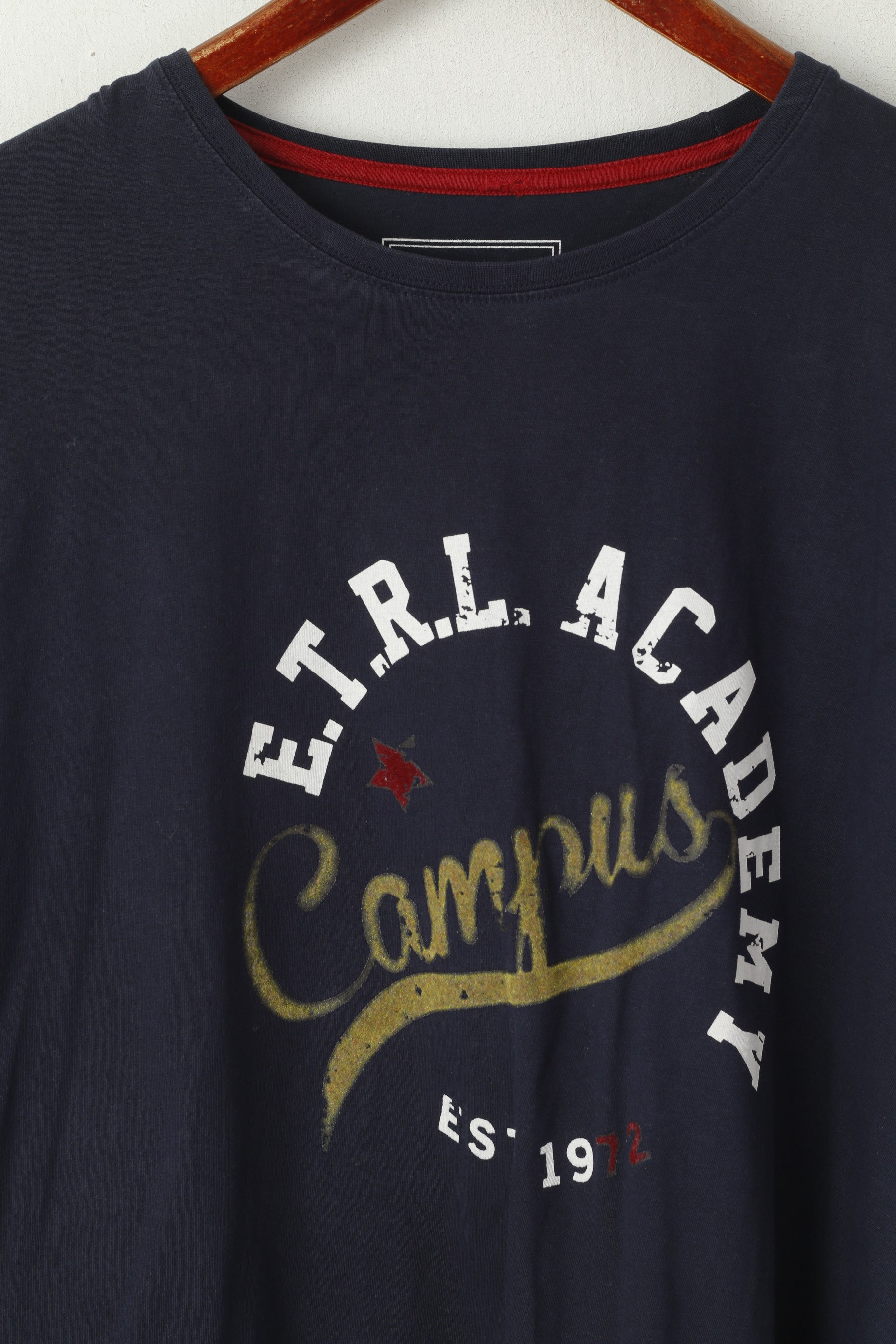 Etirel Homme L T-Shirt Marine Coton ETRL Academy Campus Graphic Top