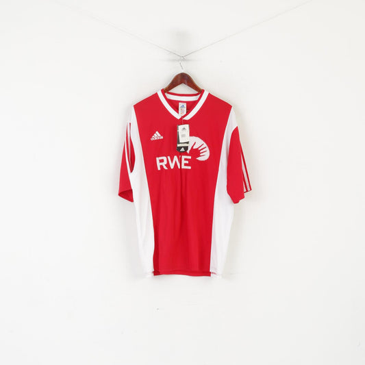 Nuova maglia Adidas da uomo 2XL rosso bianco calcio n. 2 RWE Striker maglia con scollo a V