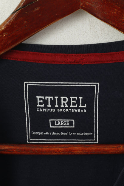 Etirel Men L  T- Shirt  Navy Cotton E.T.R.L Academy Campus Graphic Top