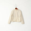Lacoste Femme 46 L Veste Crème Brillant Vintage Doublé Polaire Fermeture Éclair Complète Haut Classique