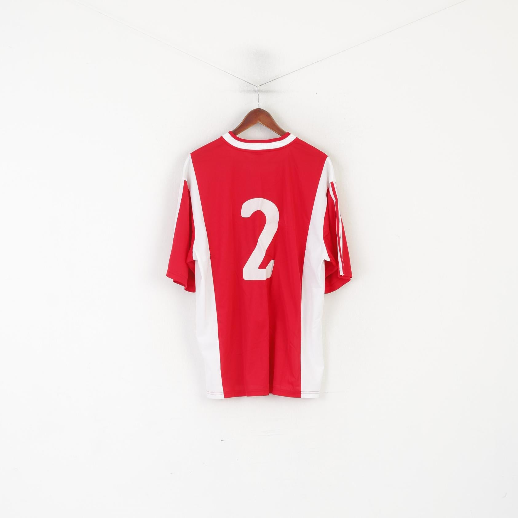 Nouveau Adidas hommes 2XL chemise rouge blanc Football #2 RWE Striker maillot col en V haut