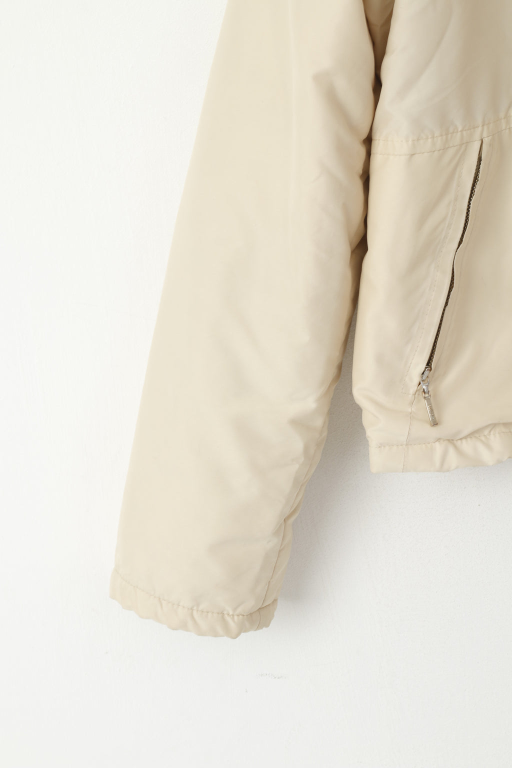 Lacoste Women 46 L Jacket Cream Shiny Vintage Fleece Lined Full Zipper Classic Top