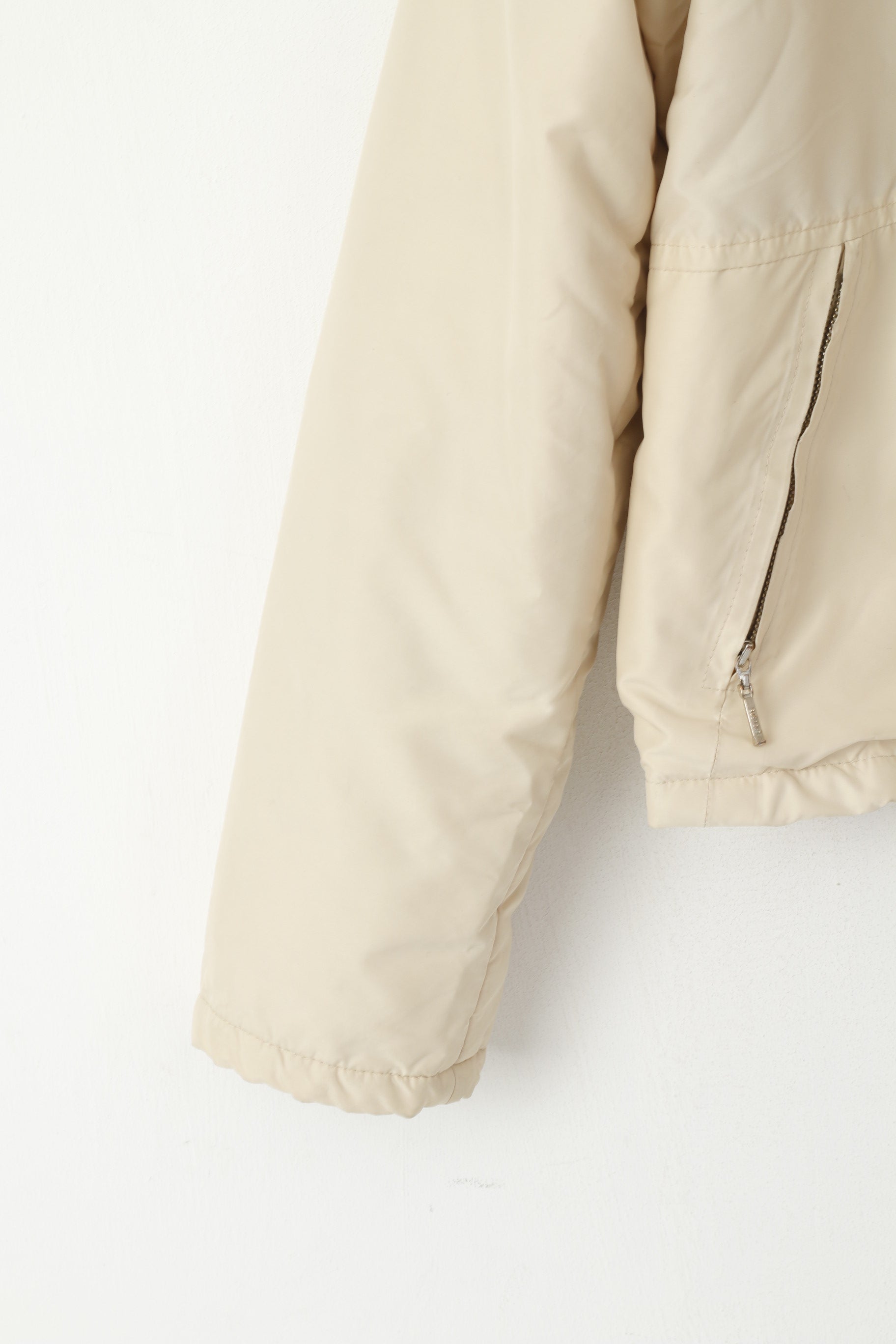 Lacoste Women 46 L Jacket Cream Shiny Vintage Fleece Lined Full Zipper Classic Top