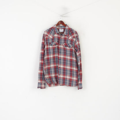 Levi's Men XXL Casual Shirt Maroon Check Cotton Snap Vintage Long Sleeve Top