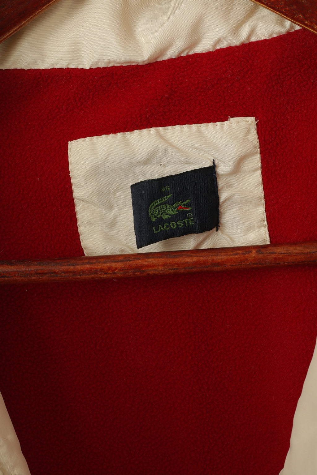 Lacoste Women 46 L Jacket Cream Shiny Vintage Fleece Lined Full Zipper Classic Top