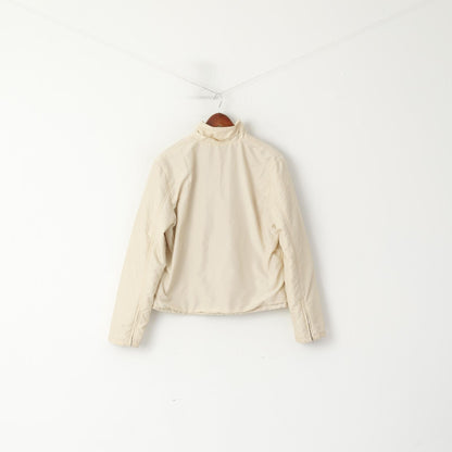 Lacoste Women 46 L Jacket Cream Shiny Vintage Fleece Lined Full Zipper Classic Top