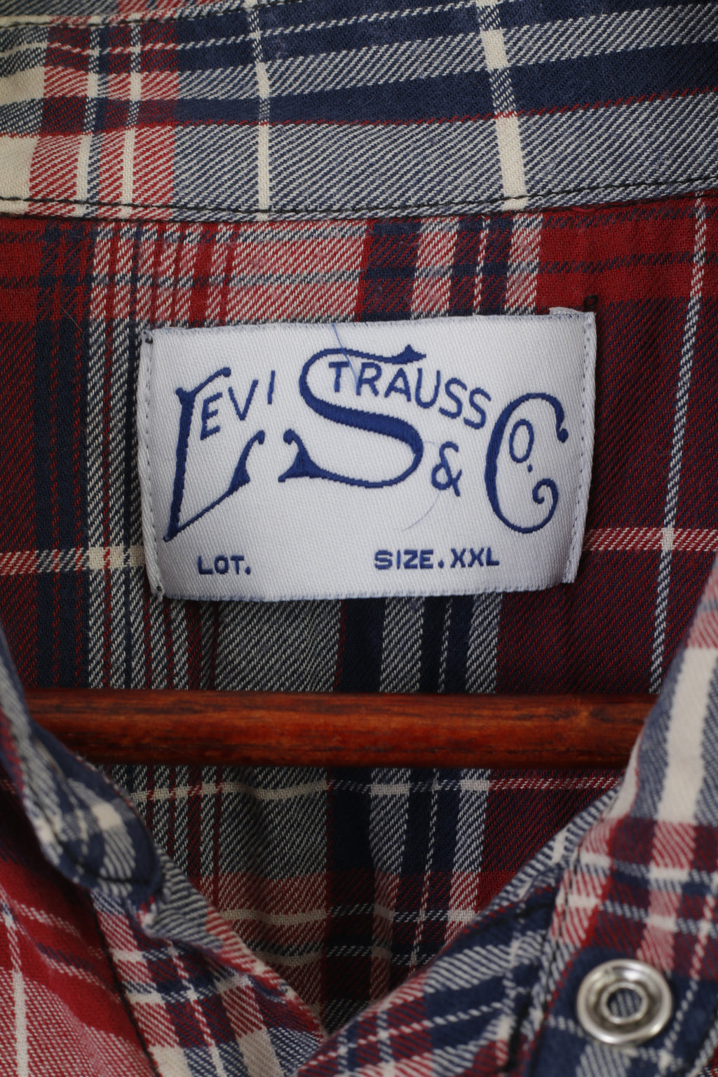 Levi's Men XXL Casual Shirt Maroon Check Cotton Snap Vintage Long Sleeve Top