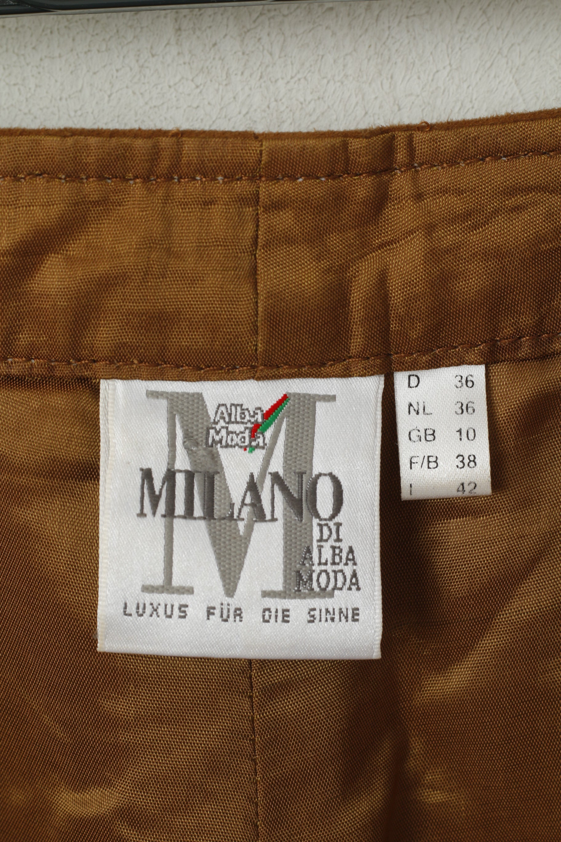 MILANO Di Alba Moda Femme 10 36 S Pantalon Camel Cuir Daim Pantalon Vintage