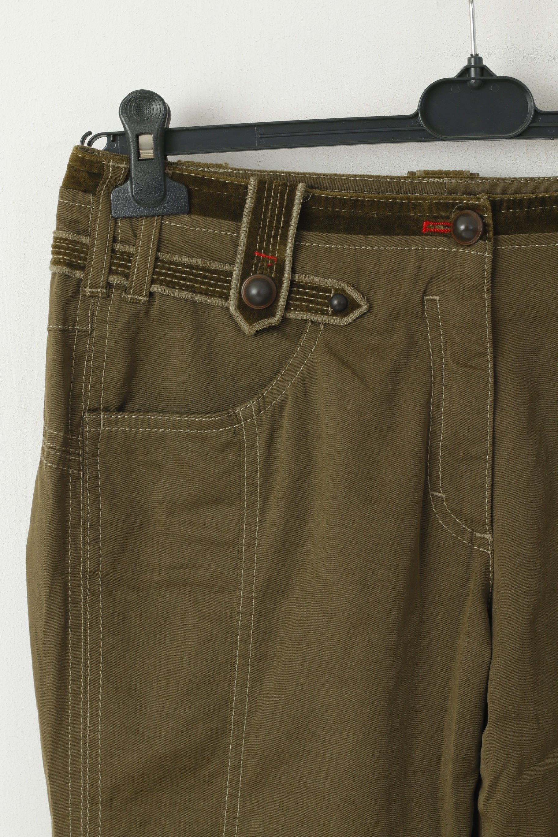 Marc Cain Femmes 3 M Pantalon Vert Coton Vintage Daim Inserts Pantalon Droit