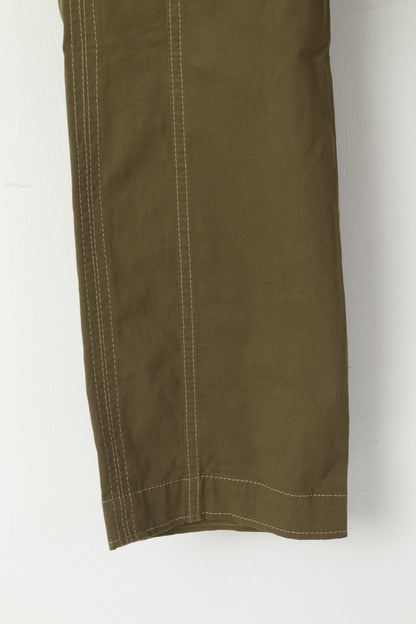 Marc Cain Women 3 M Trousers Green Cotton Vintage Suede Inserts Straight Pants