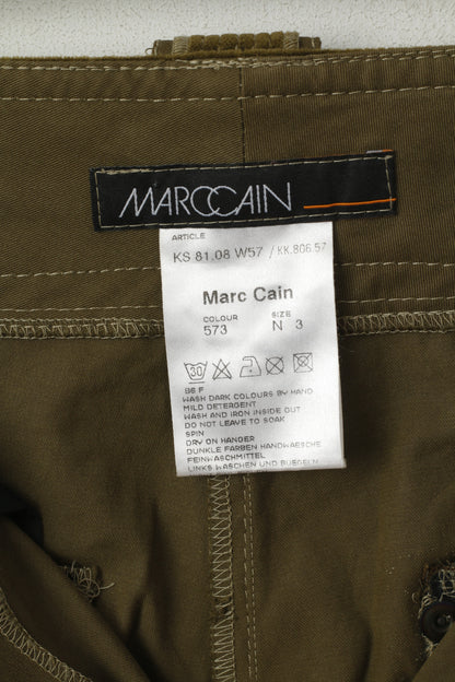 Marc Cain Women 3 M Trousers Green Cotton Vintage Suede Inserts Straight Pants