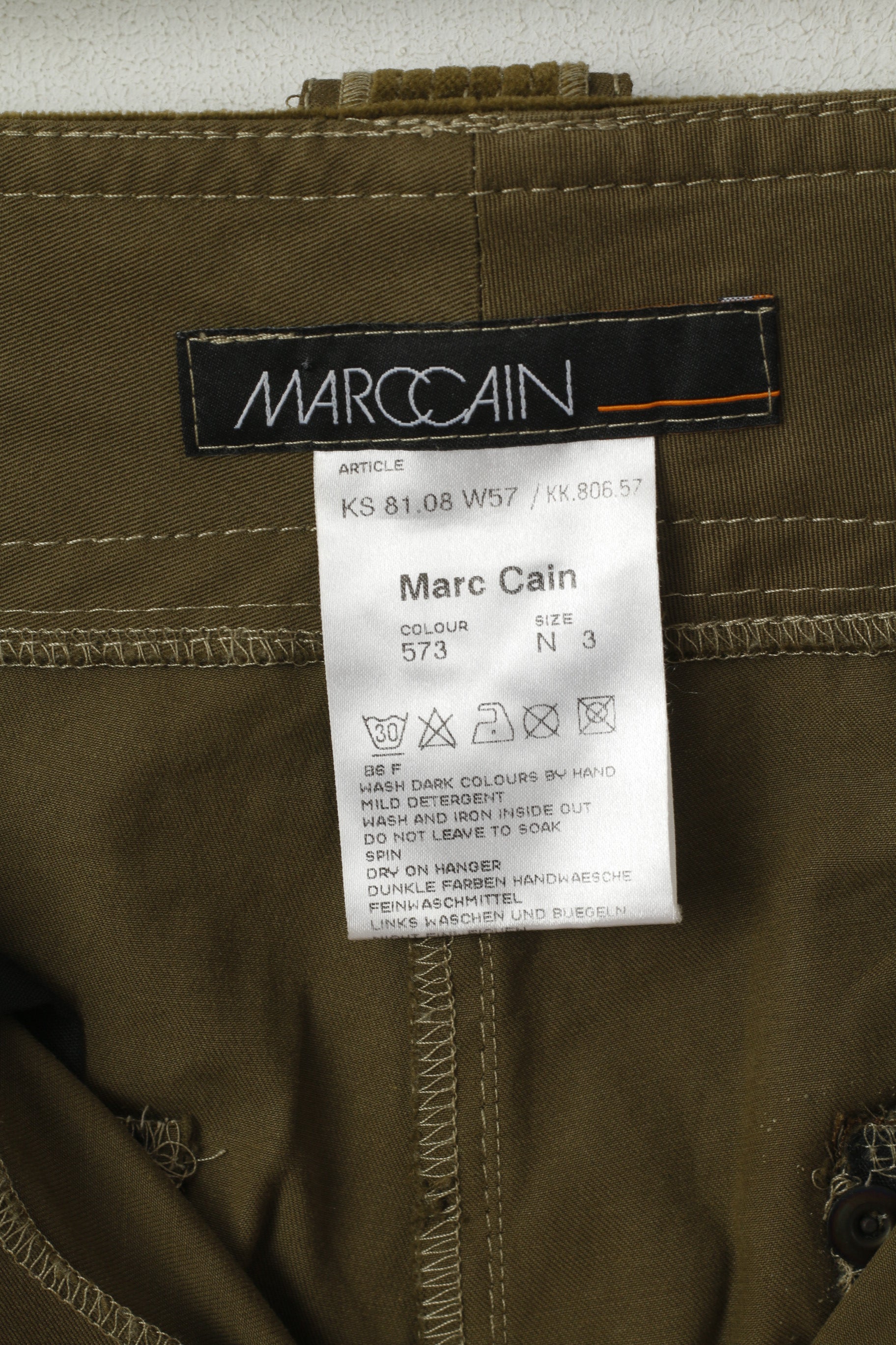 Marc Cain Femmes 3 M Pantalon Vert Coton Vintage Daim Inserts Pantalon Droit
