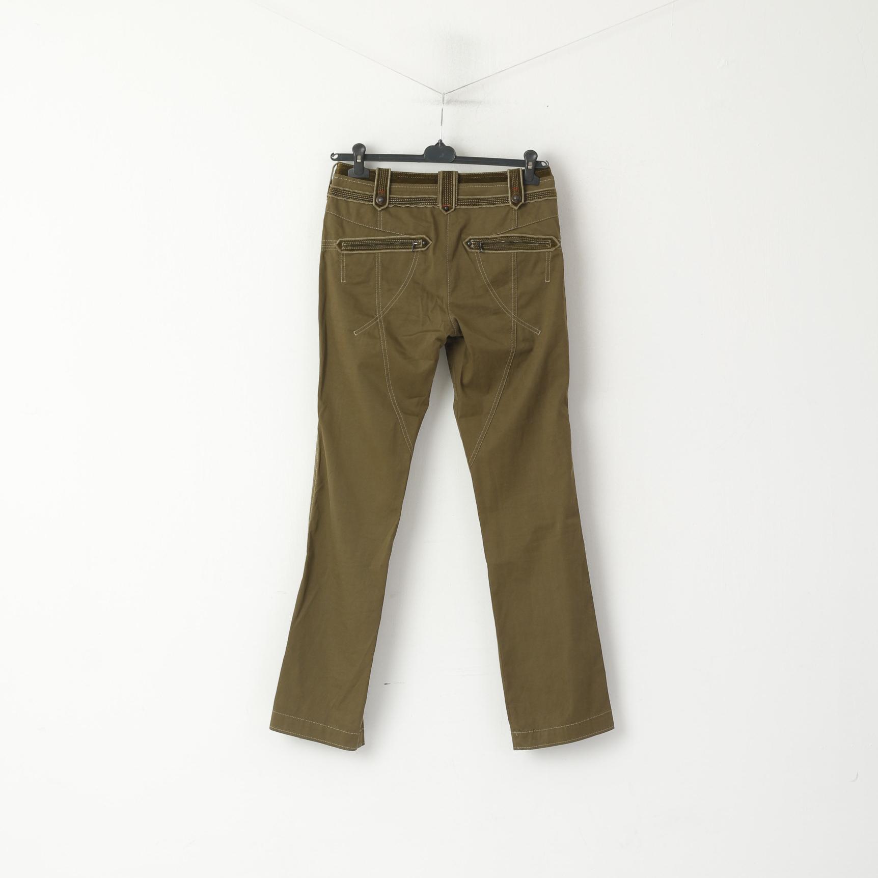 Marc Cain Femmes 3 M Pantalon Vert Coton Vintage Daim Inserts Pantalon Droit