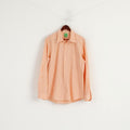 Olymp Novum Men XL Casual Shirt Orange Cotton Striped Slim Line Long Sleeve Top