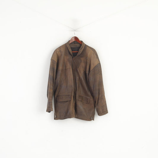 Vintage hommes 50 M veste en cuir Vintage peau douce marron épaulettes haut surdimensionné