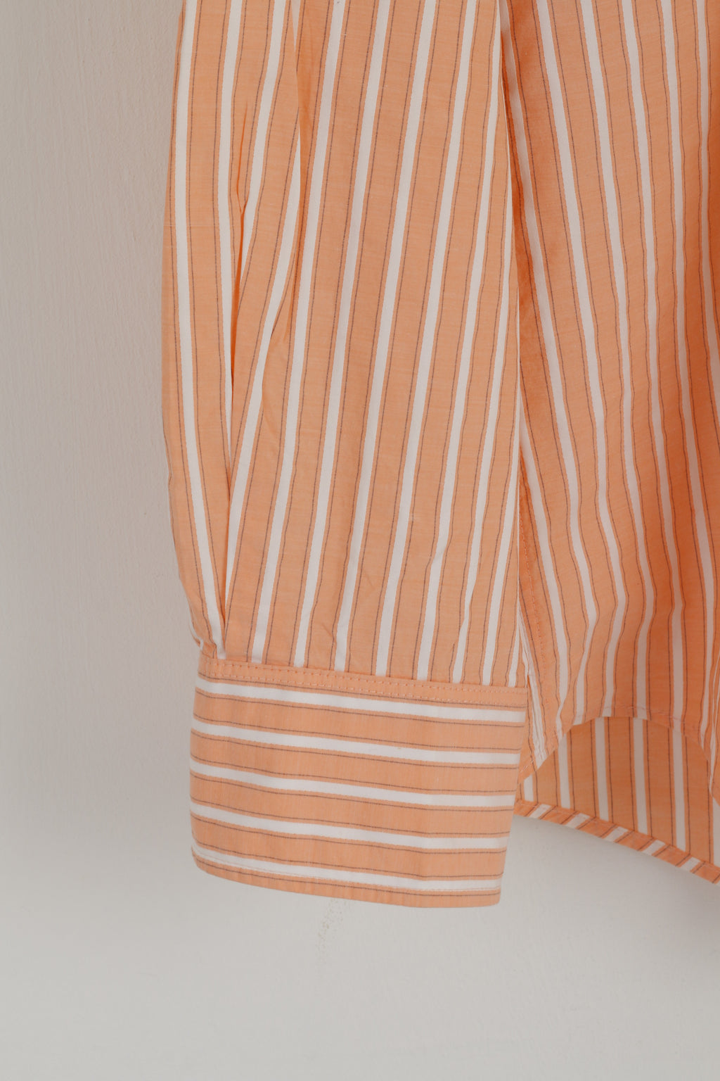 Olymp Novum Men XL Casual Shirt Orange Cotton Striped Slim Line Long Sleeve Top