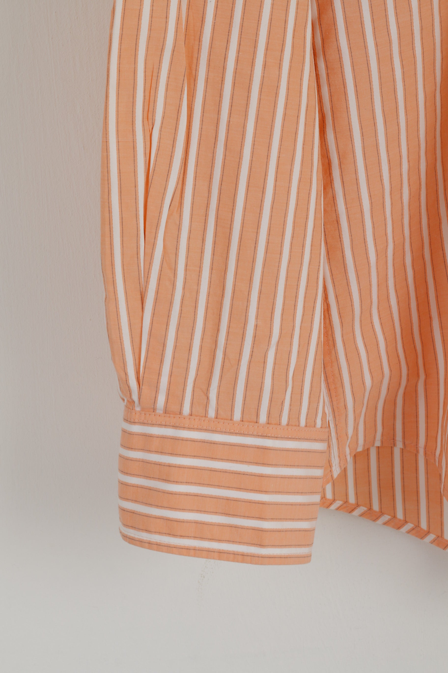 Olymp Novum Men XL Casual Shirt Orange Cotton Striped Slim Line Long Sleeve Top