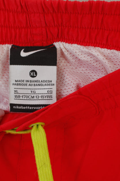 Pantaloncini Nike Ragazzo XL 158-170 13-15 Età Bermuda Sportivi Foderati In Mesh Rosso Vintage