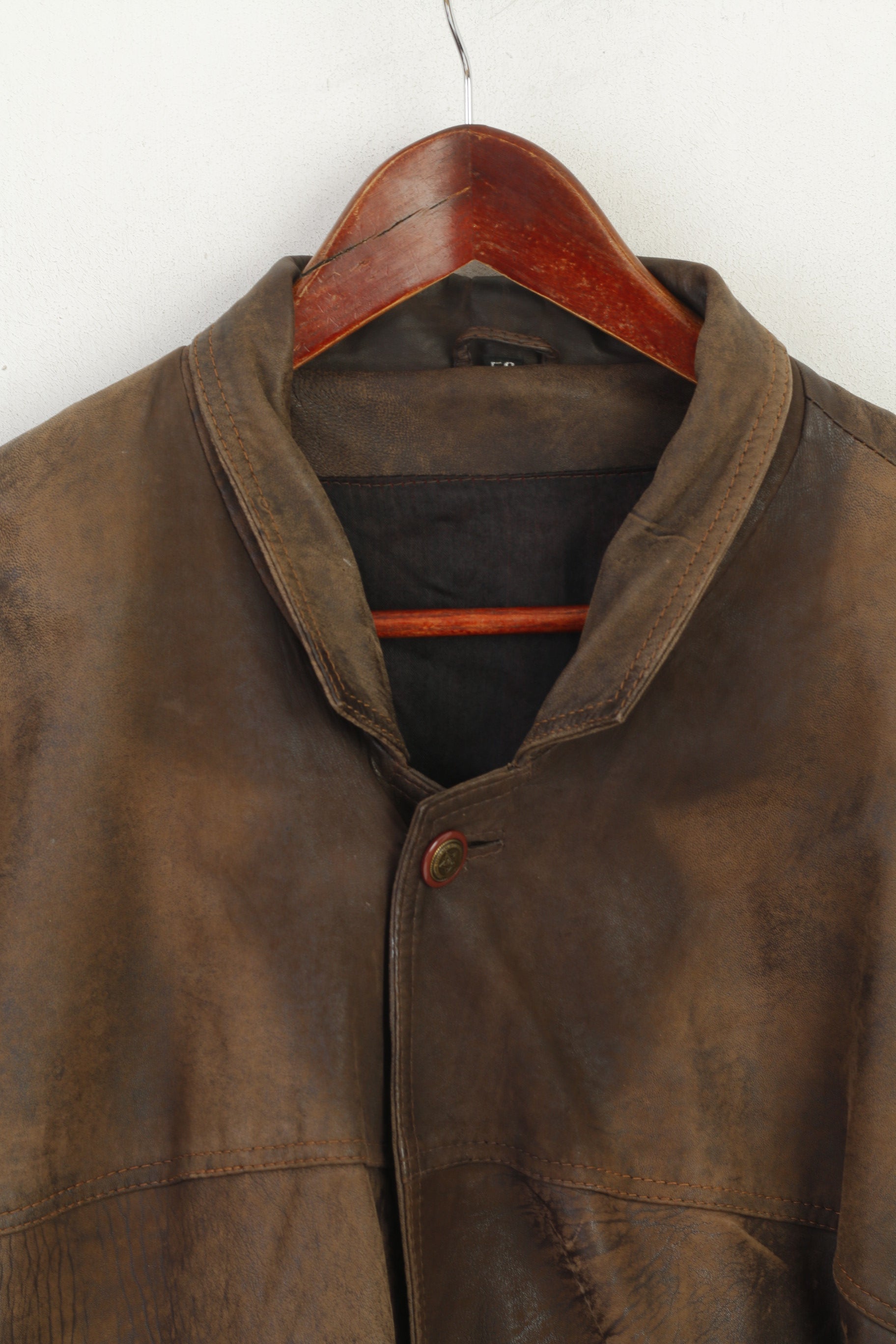 Vintage hommes 50 M veste en cuir Vintage peau douce marron épaulettes haut surdimensionné