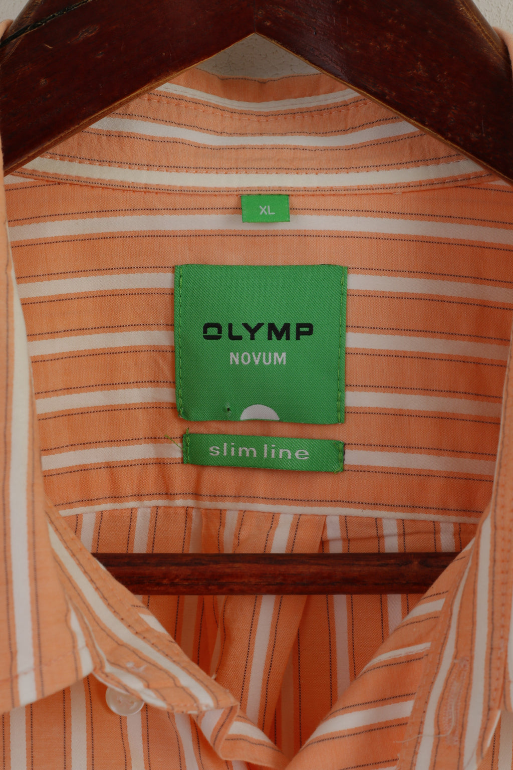 Olymp Novum Men XL Casual Shirt Orange Cotton Striped Slim Line Long Sleeve Top