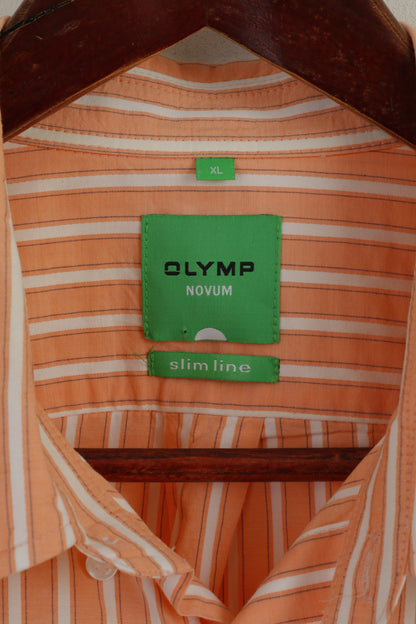 Olymp Novum Hommes XL Chemise décontractée Orange Coton Rayé Slim Line Haut à manches longues