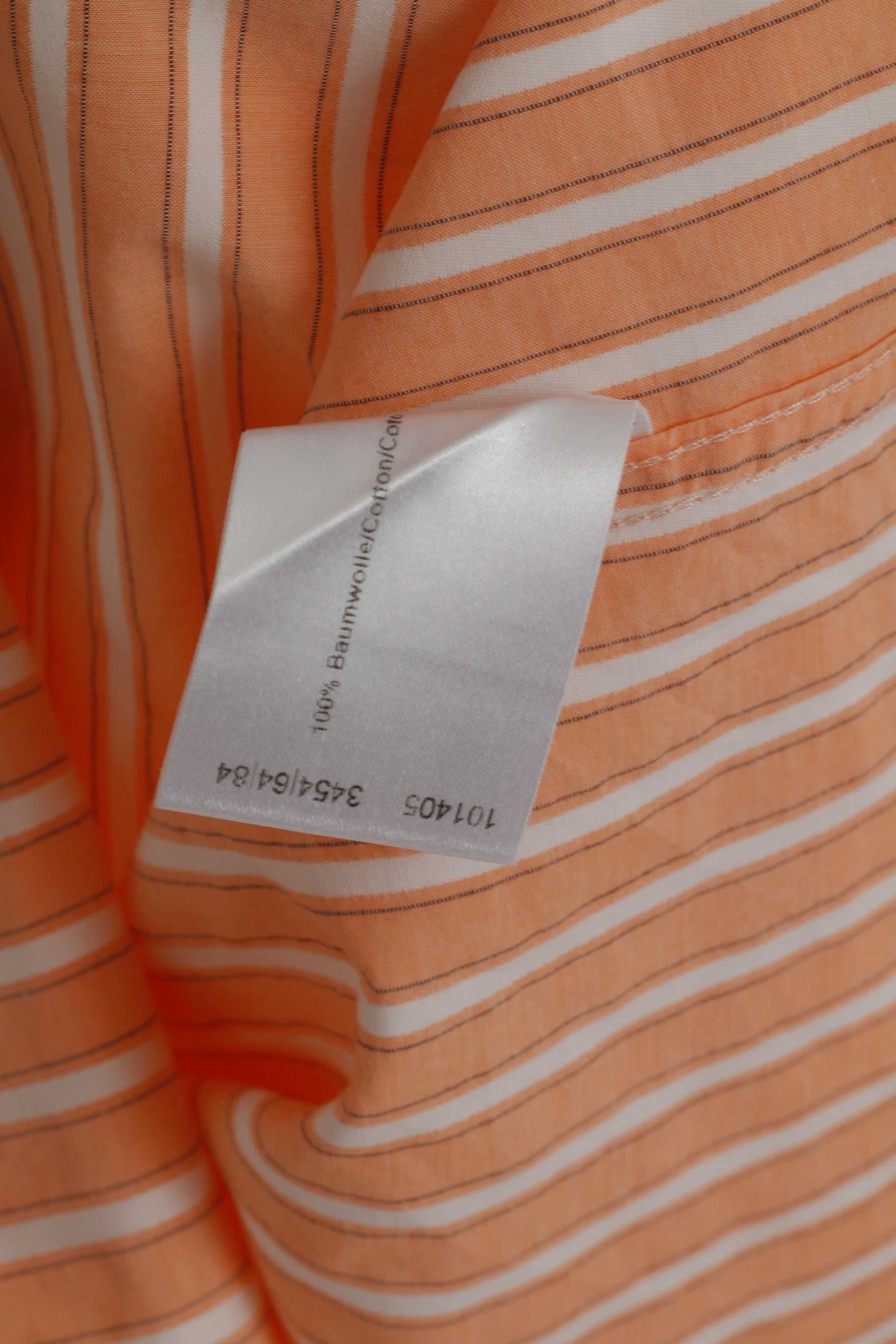 Olymp Novum Men XL Casual Shirt Orange Cotton Striped Slim Line Long Sleeve Top
