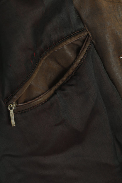Vintage Men 50 M Leather Jacket Vintage Soft Skin Brown Shoulder Pads Oversize Top