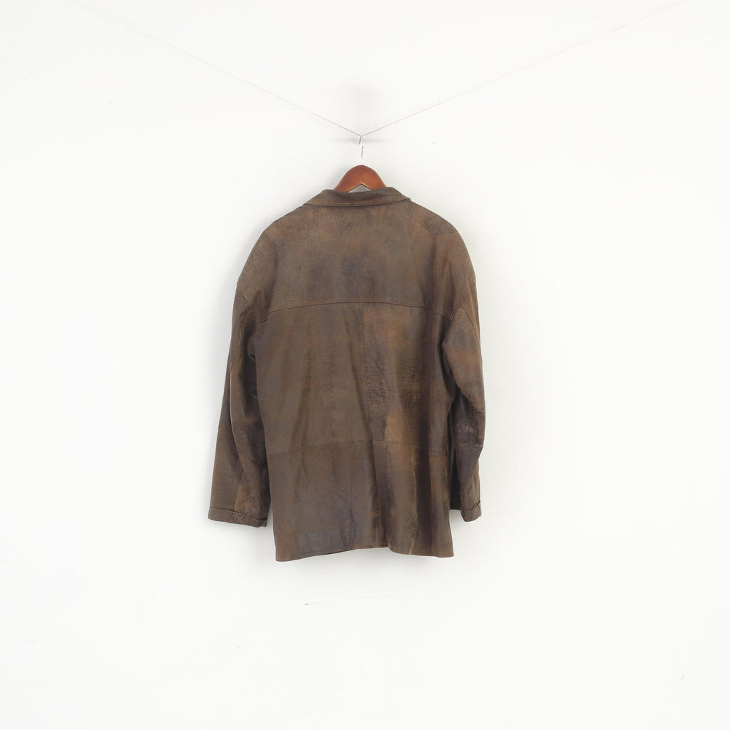 Vintage hommes 50 M veste en cuir Vintage peau douce marron épaulettes haut surdimensionné
