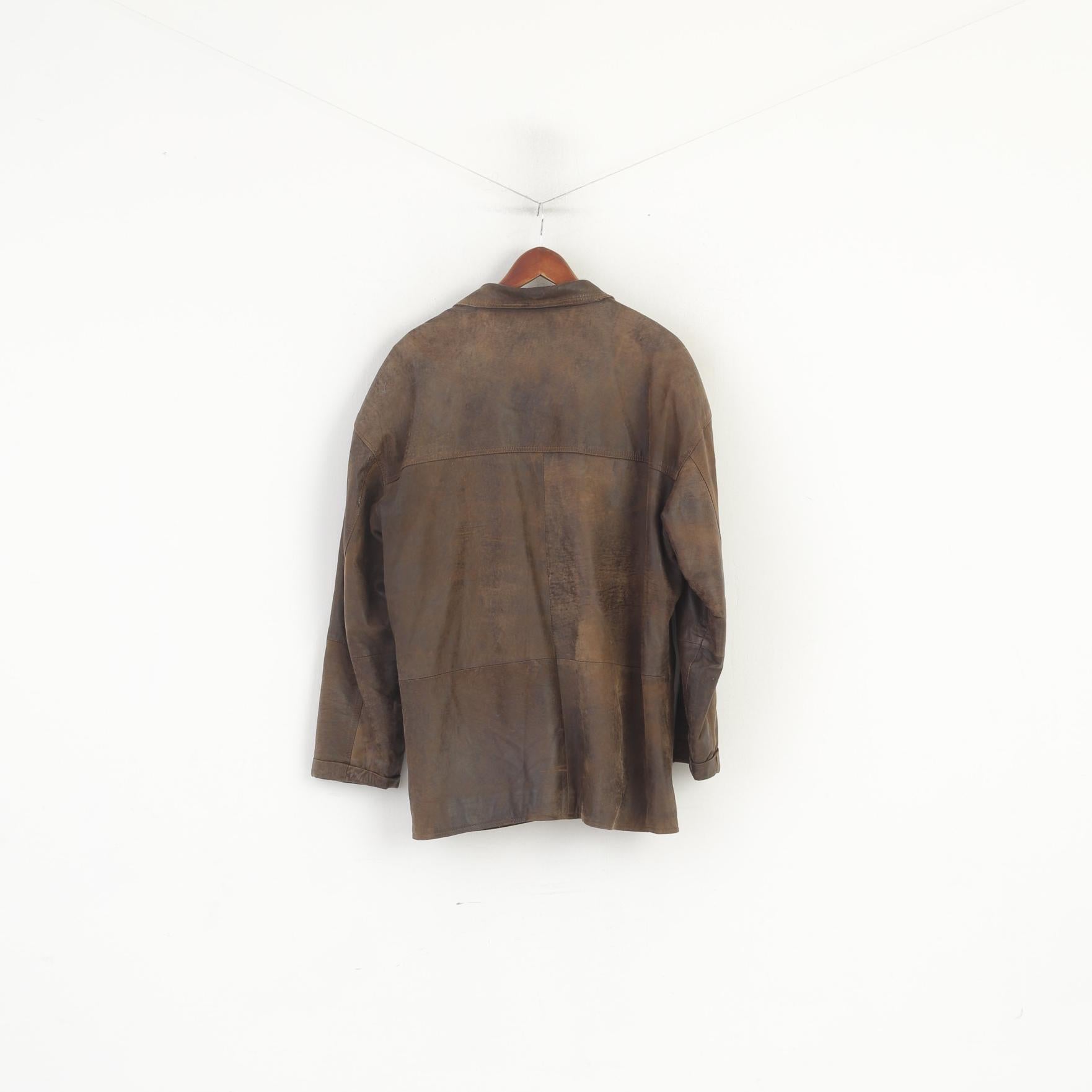 Vintage hommes 50 M veste en cuir Vintage peau douce marron épaulettes haut surdimensionné