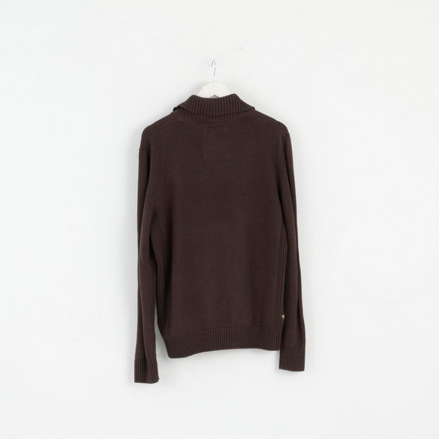 LERROS Mens L Jumper Brown Cotton Whistler Emroidered Zip Neck Sweater