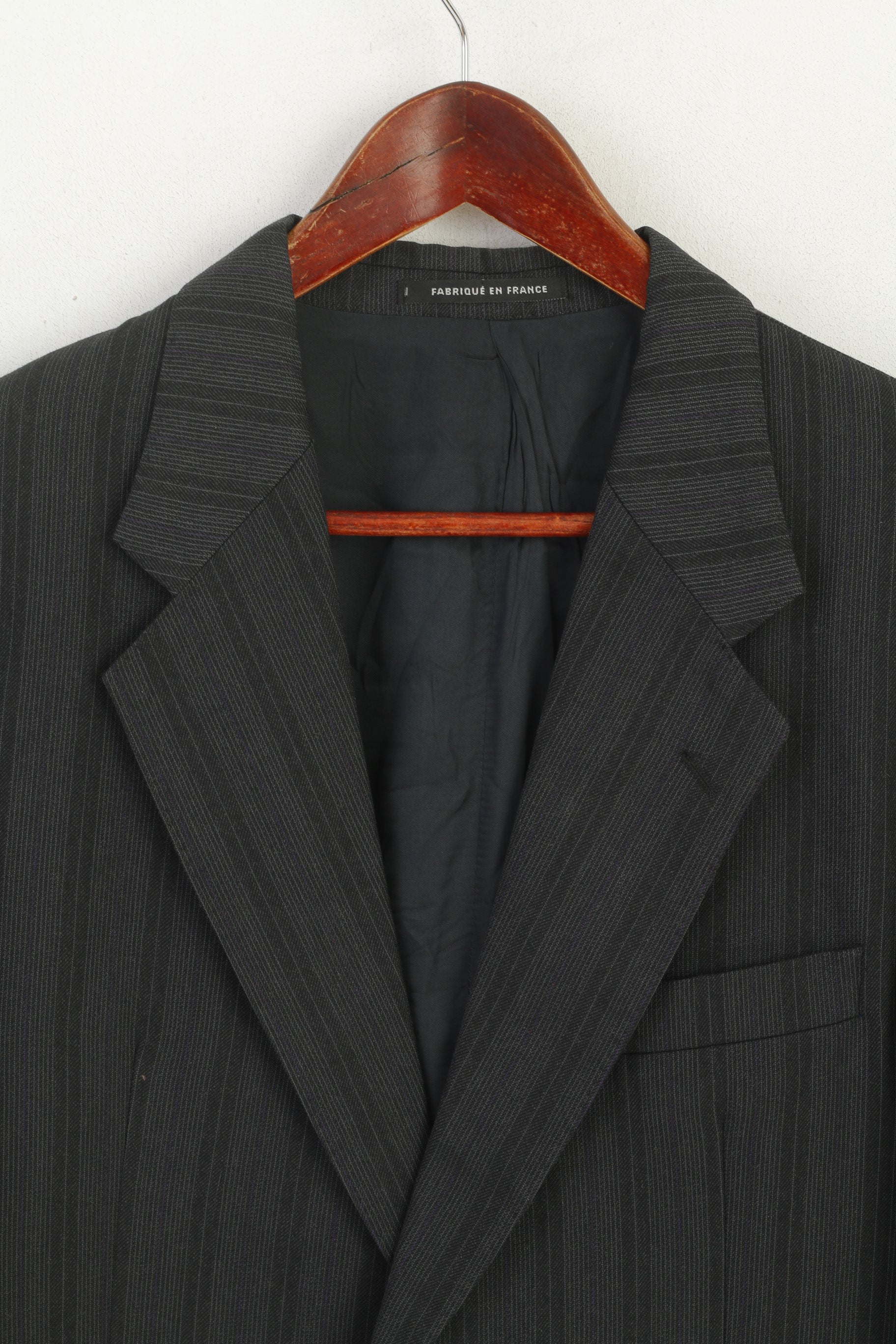 Yves Saint Laurent Hommes 38 Blazer Charbon Rayé Laine Veste France à Simple Boutonnage