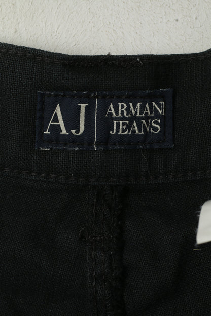 Pantaloni Armani Jeans Donna 30 Pantaloni a vita alta a gamba dritta AJ in lino nero