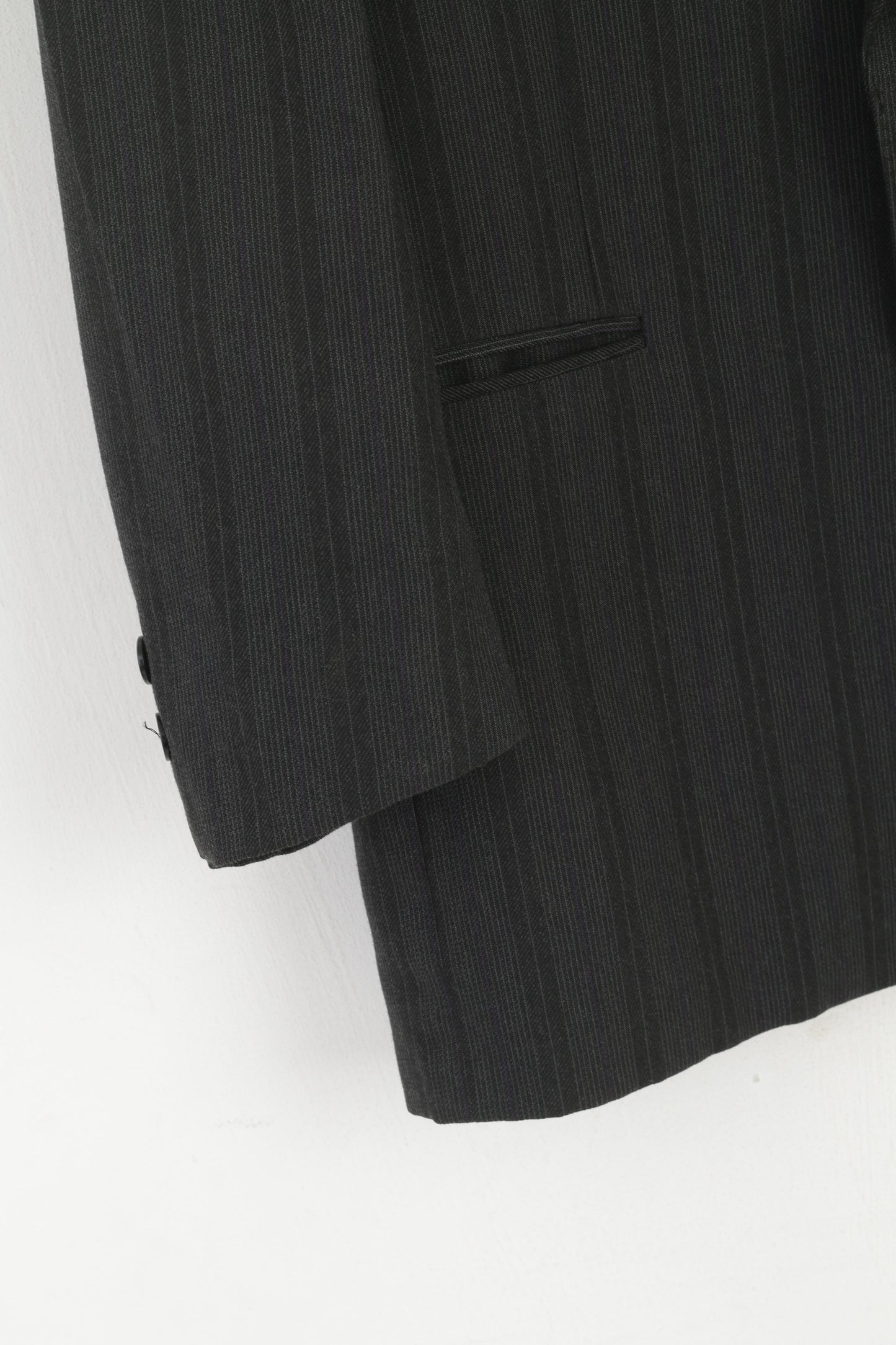 Yves Saint Laurent Men 38 Blazer Charcoal Striped Wool Single Breasted France Jacket