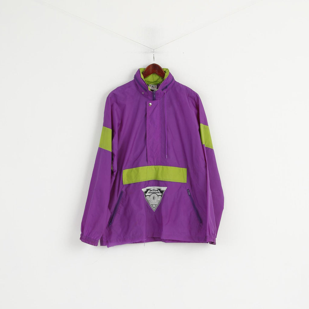 Active Men L Veste de pluie Violet Pull en nylon imperméable rétro avec capuche cachée