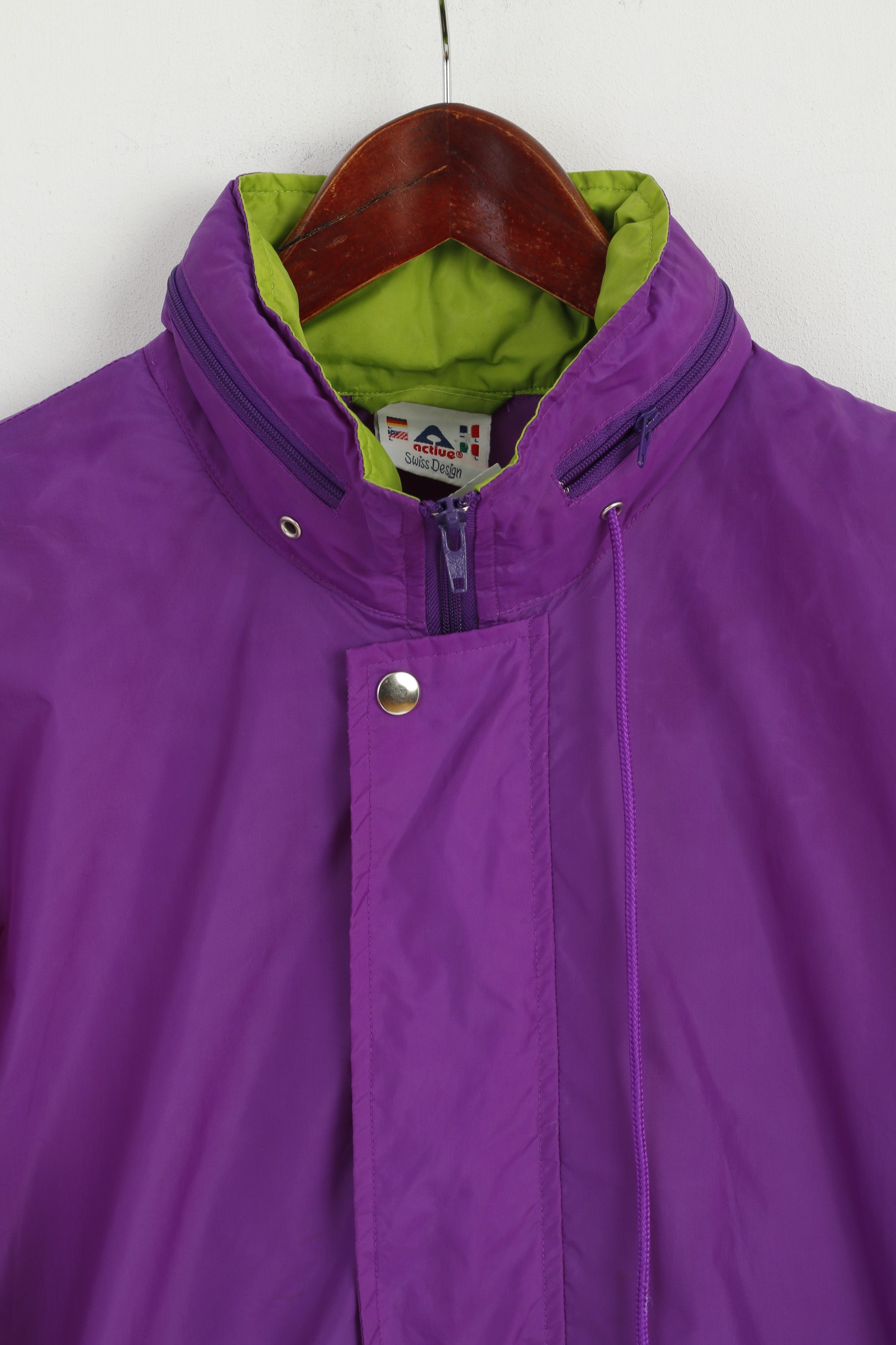 Active Men L Veste de pluie Violet Pull en nylon imperméable rétro avec capuche cachée