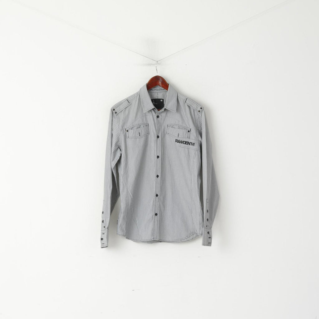 Camicia casual da uomo G-Star Raw L. Top a maniche lunghe slim fit con tasca in cotone a righe grigie
