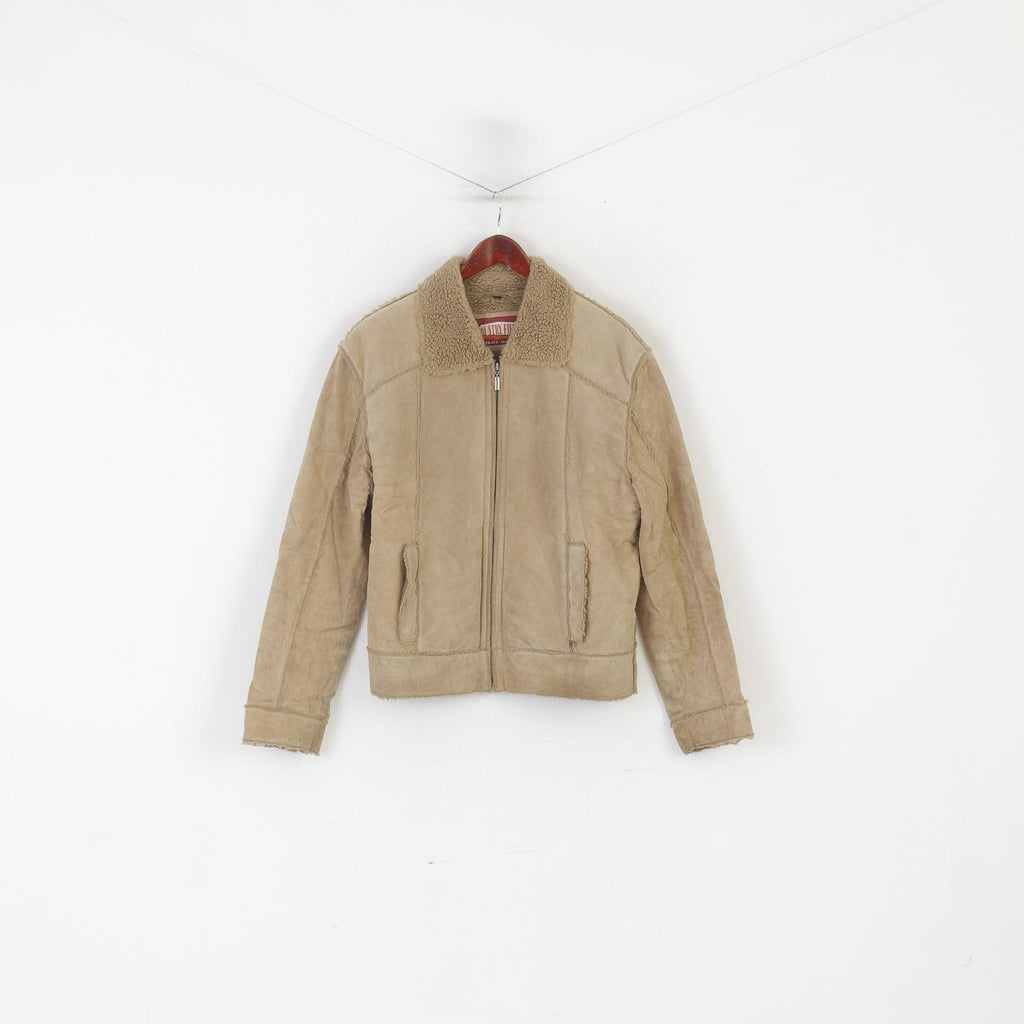 Angelo Litrico C&amp;A Giacca da donna M Giacca in pelle beige vintage Country Field con cerniera