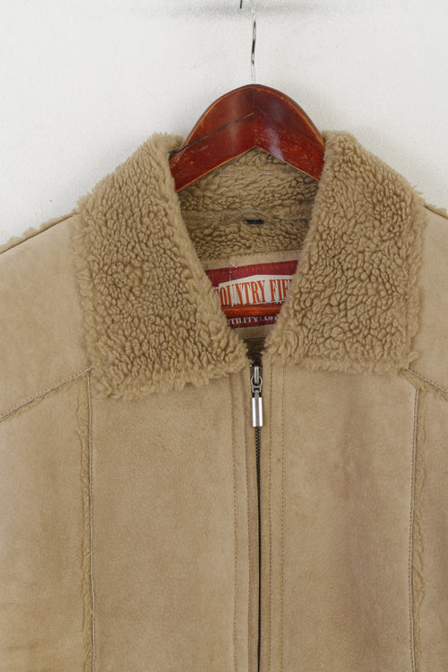 Angelo Litrico C&amp;A Femme M Veste Cuir Beige Vintage Country Field Zip Up Top