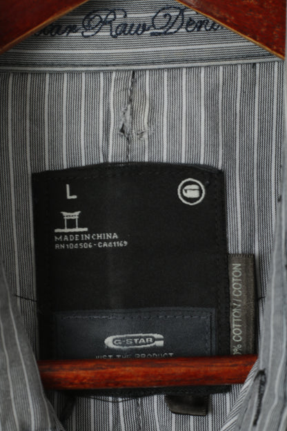 Camicia casual da uomo G-Star Raw L. Top a maniche lunghe slim fit con tasca in cotone a righe grigie