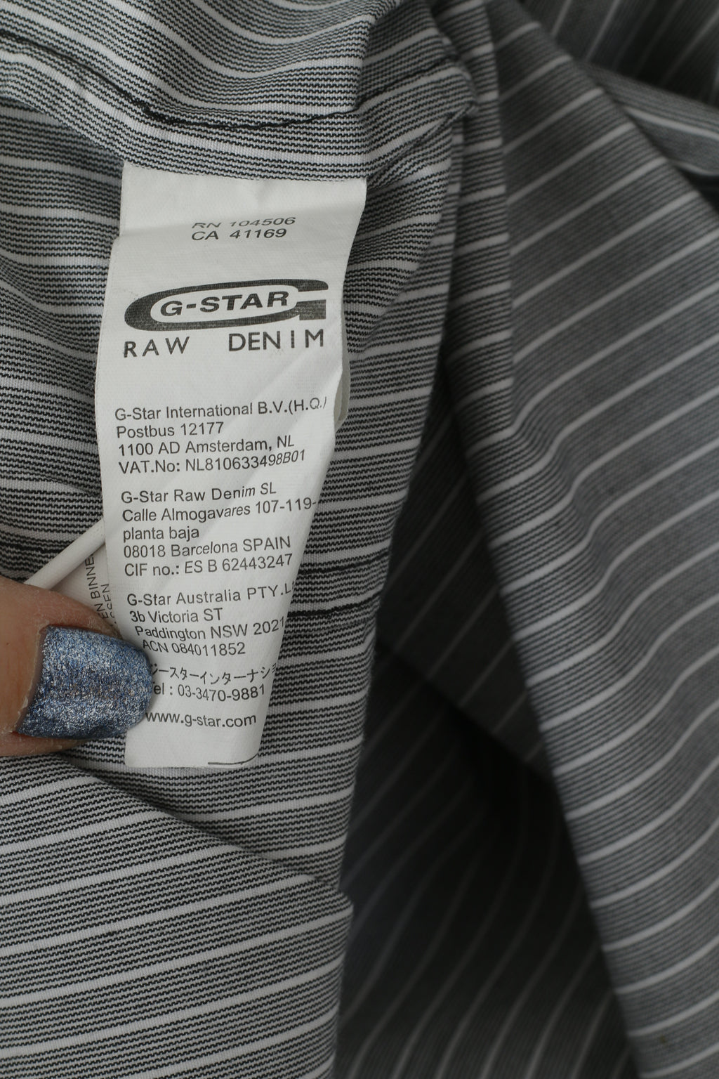 Camicia casual da uomo G-Star Raw L. Top a maniche lunghe slim fit con tasca in cotone a righe grigie