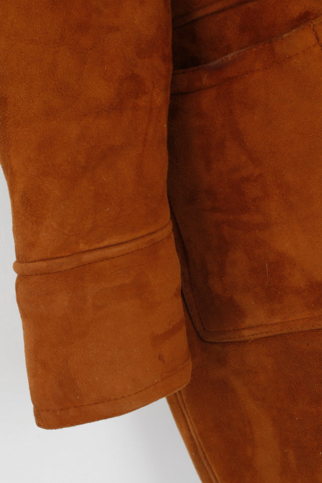 Giacca vintage da donna 42 XXL in pelle marrone con pelliccia di pecora pesante e calda