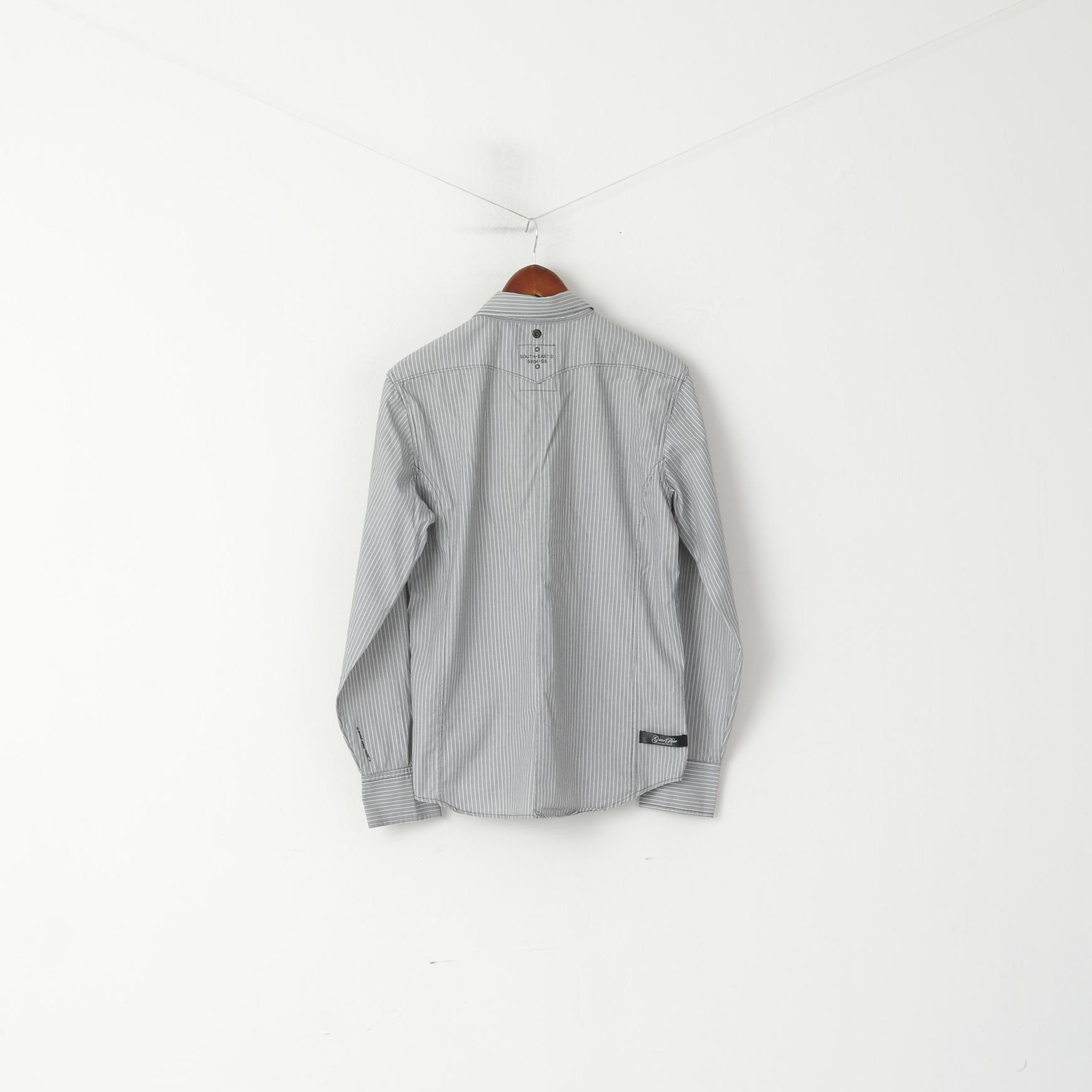 Camicia casual da uomo G-Star Raw L. Top a maniche lunghe slim fit con tasca in cotone a righe grigie