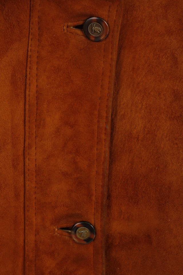 Giacca vintage da donna 42 XXL in pelle marrone con pelliccia di pecora pesante e calda