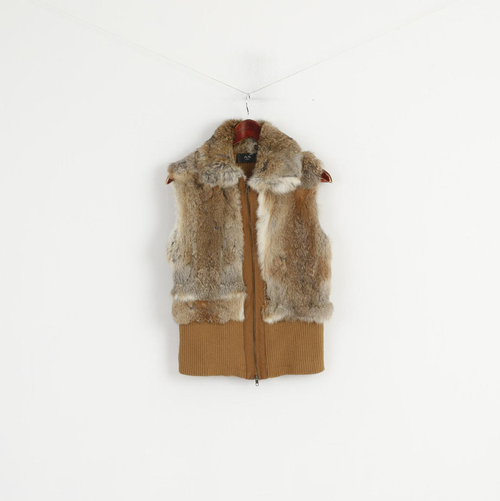 AX Paris Femme M Bodywarmer Marron Fourrure De Lapin Fermeture Éclair Complète Gilet Décontracté